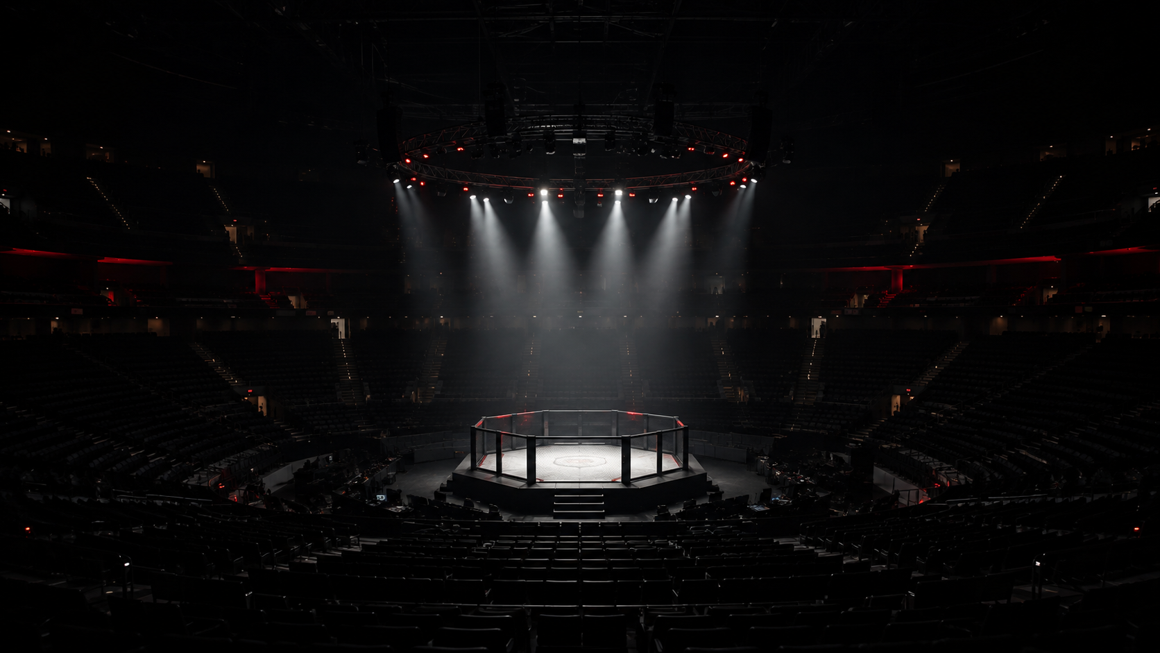 An octagonal MMA cage under arena lights